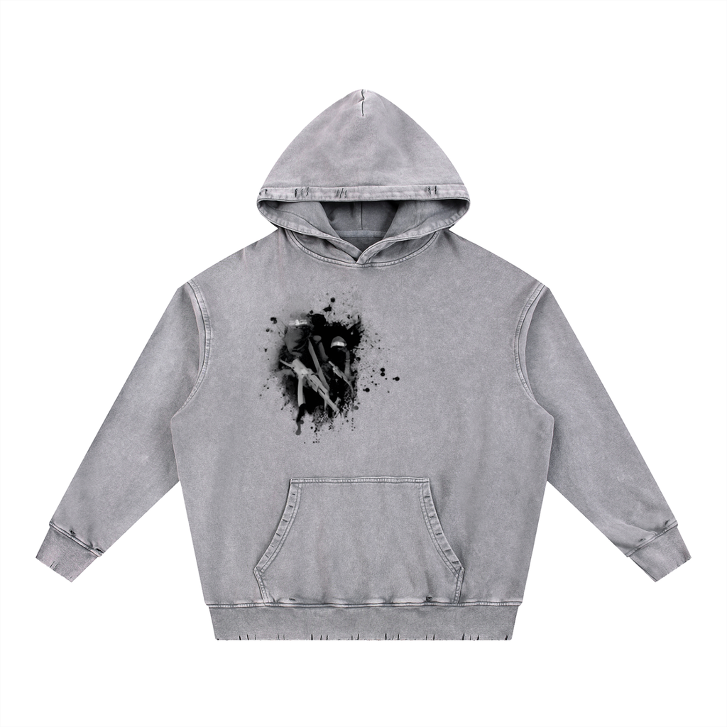 Snow Wash Hand-Frayed Heavyweight  Hoodie